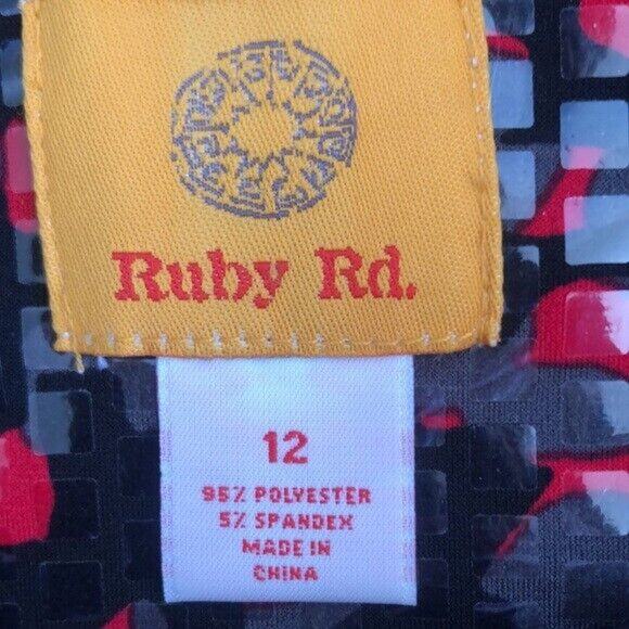 Ruby Rd Sz 12 Shiny Red Black Jacket Button Front Pockets 3/4 Sleeve - Picture 3 of 6